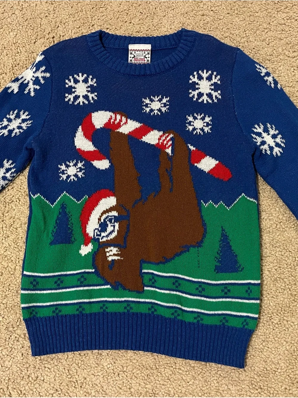 Blue Holiday Sloth Knit Sweater- excellent condition